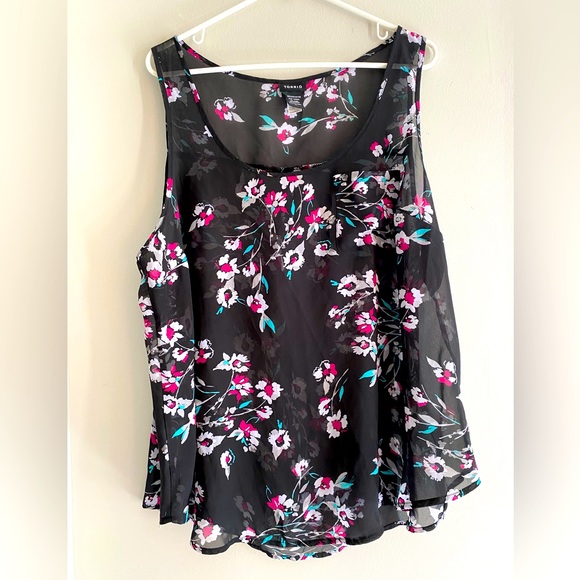 torrid Tops - Torrid | Wildflower Fields Chiffon Black Tank | Sz 2X